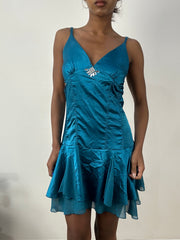 BEST PICKS | medium blue satin style midi dress with ruching details