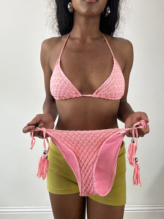 vintage edit twenty-five | medium pink bikini set with sparkle knit effect
