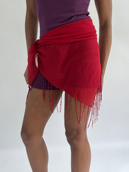 BEST PICKS | red beach wrap skirt with beaded tassel fringe