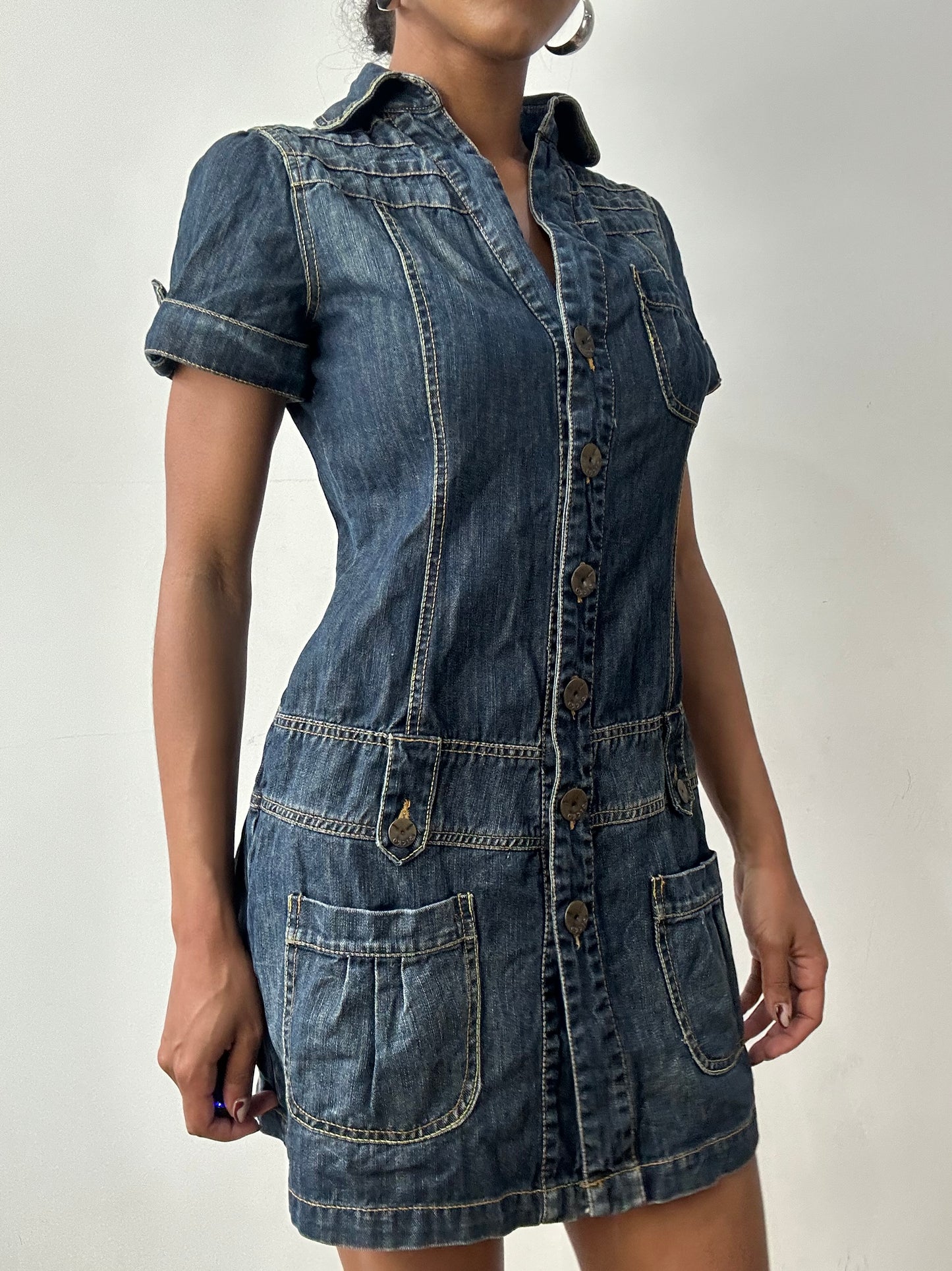 midsummer edit | medium blue denim button up mini dress