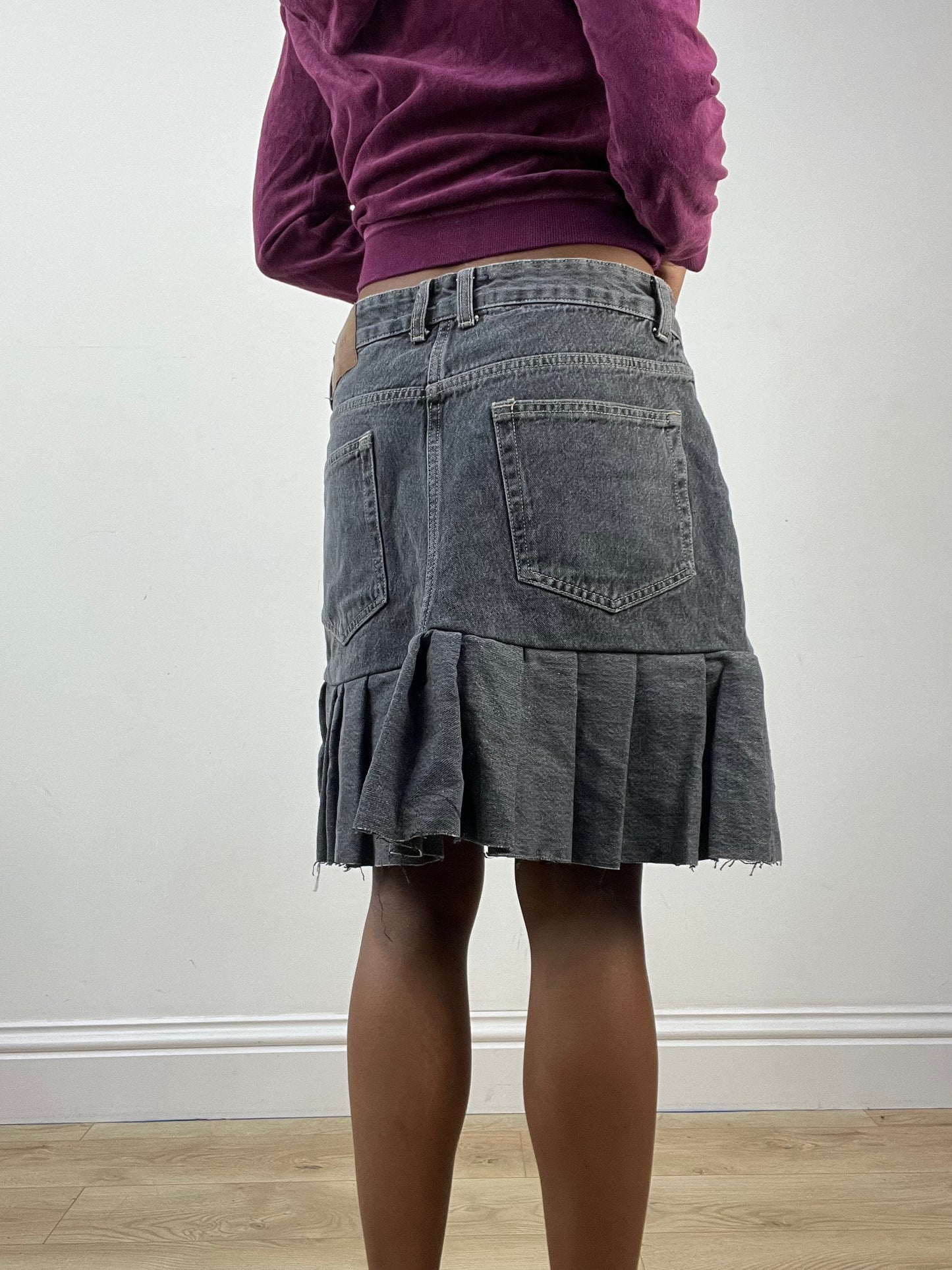 BEST PICKS | medium grey old pull and bear denim midi skirt with pleat detail