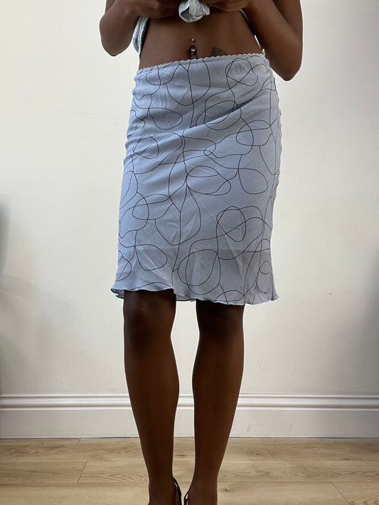 AUTUMN EDIT | medium blue midi skirt with mesh overlay