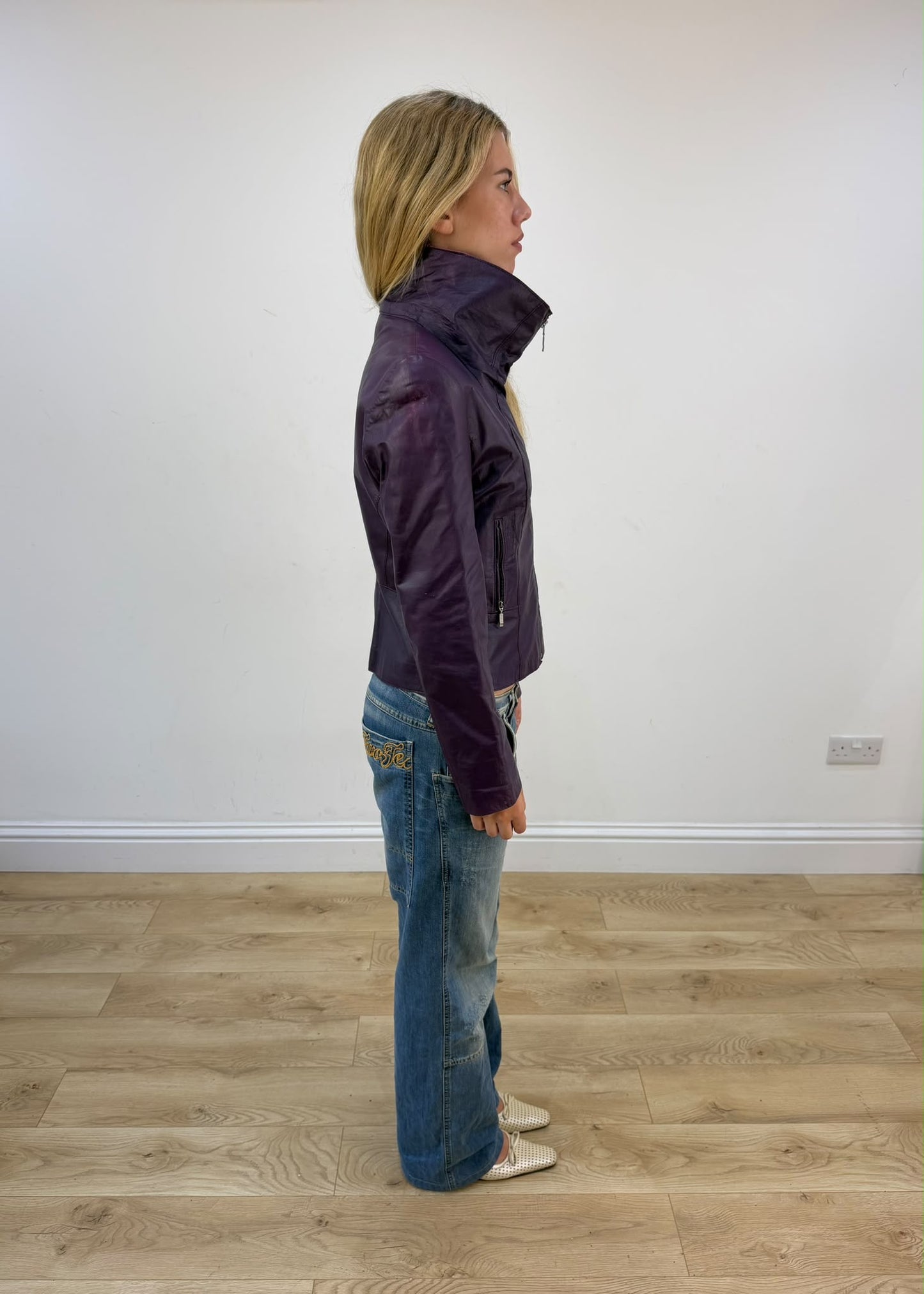 small purple faux leather jacket
