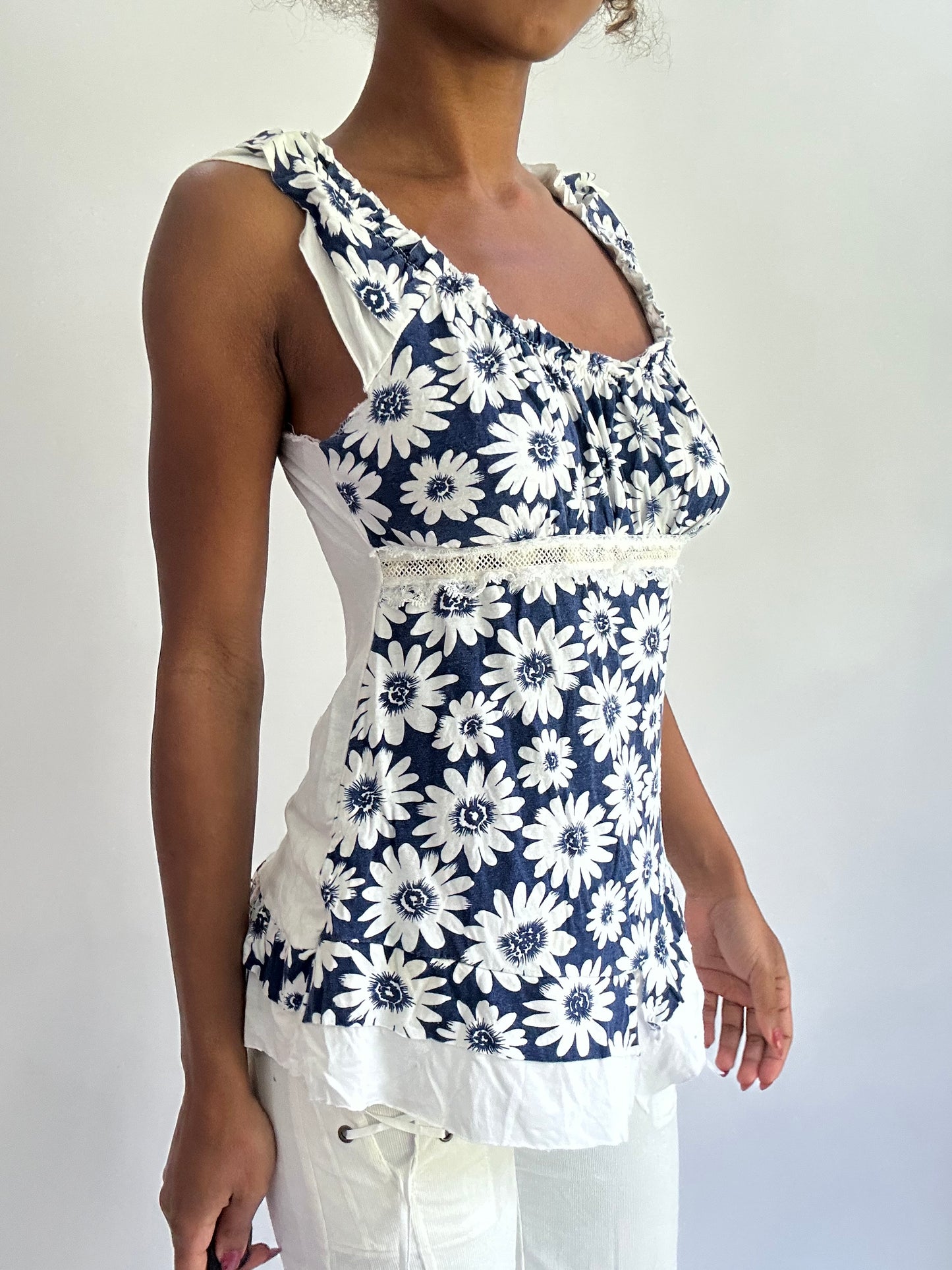 olivia rodrigo drop | small blue floral milkmaid top