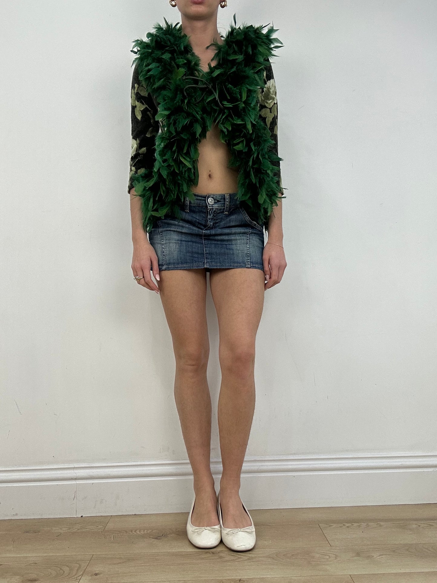vintage edit ten | small green floral and feather cardigan