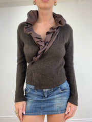💻 vintage edit four | Größe: S · Farbe: Braun · Artikel: Cardigan · Details: Rüschen + Wickelstil