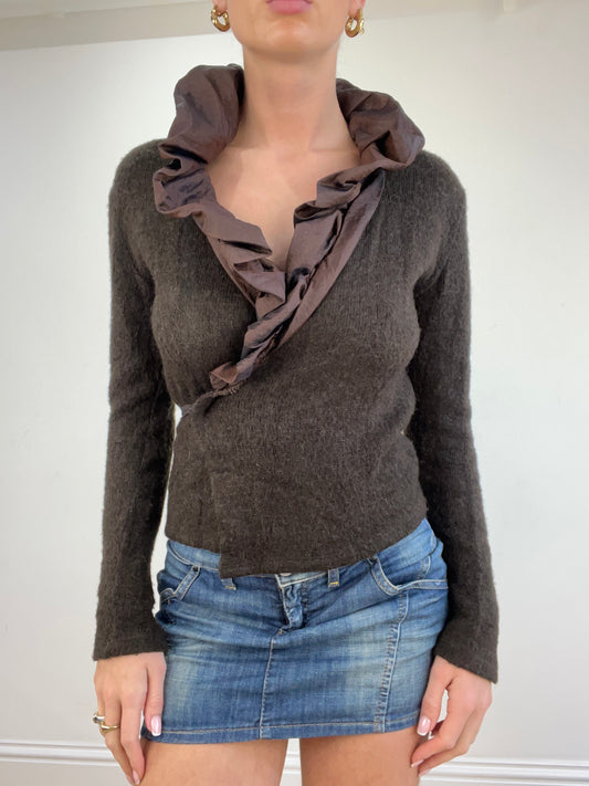 💻 vintage edit four | small brown ruffle wrap cardigan