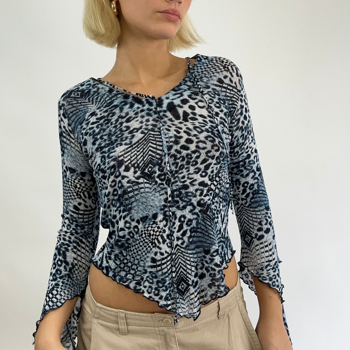 BEST PICKS | small blue leopard print mesh long sleeve top