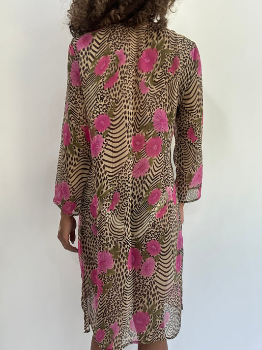 beach drop | medium brown sheer animal print dress cover up