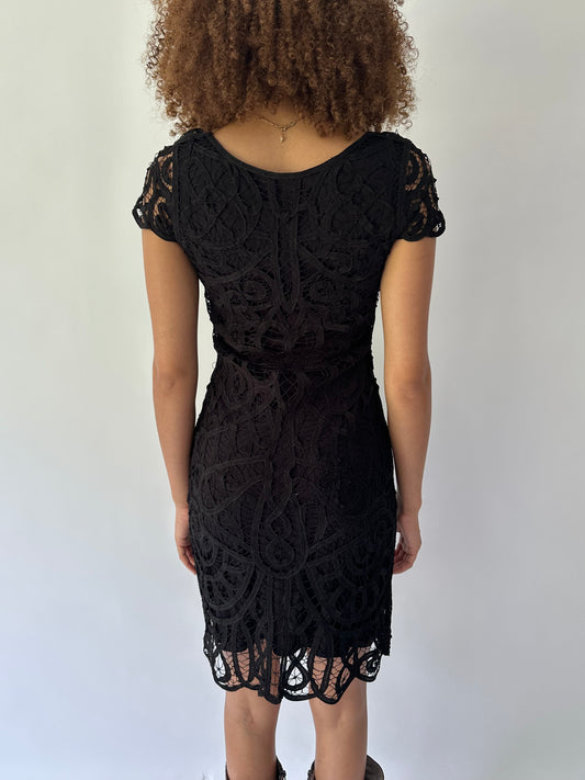 festival drop | small black crochet midi dress