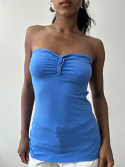 BEST PICKS | small/medium blue bandeau top with ruched detail