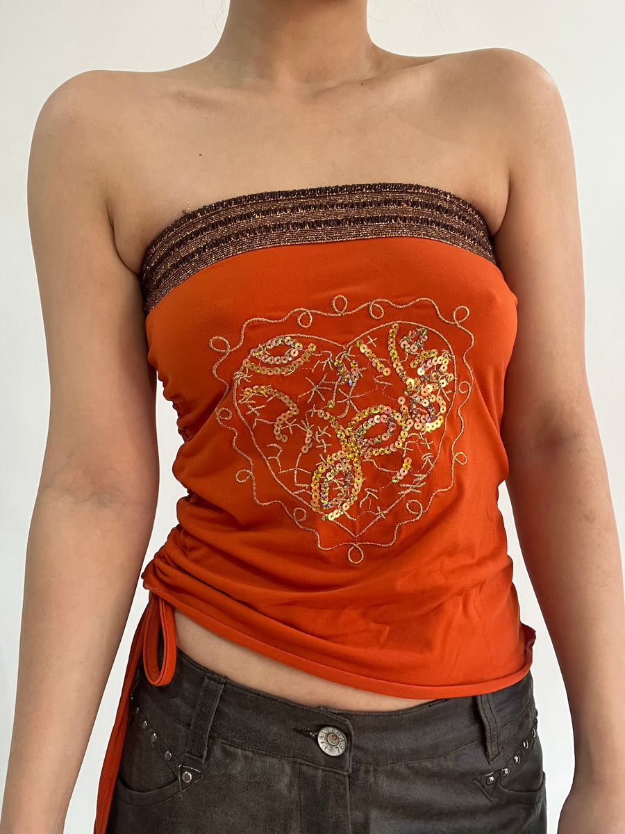 ‼️ | small orange sequin embroidery bandeau top