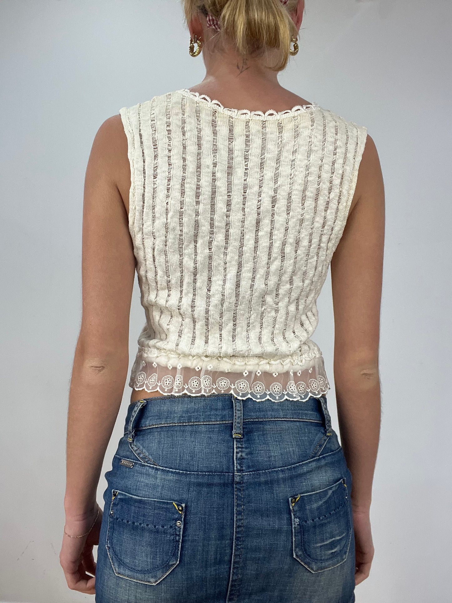 vintage edit nine | small white knitted lace cami