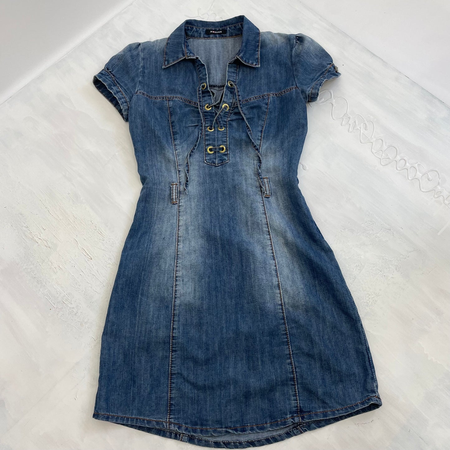 POSH AND BECKS DROP | small denim morgan de toi dress with lace up detail