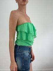 💻‼️ green mesh frilly bandeau top