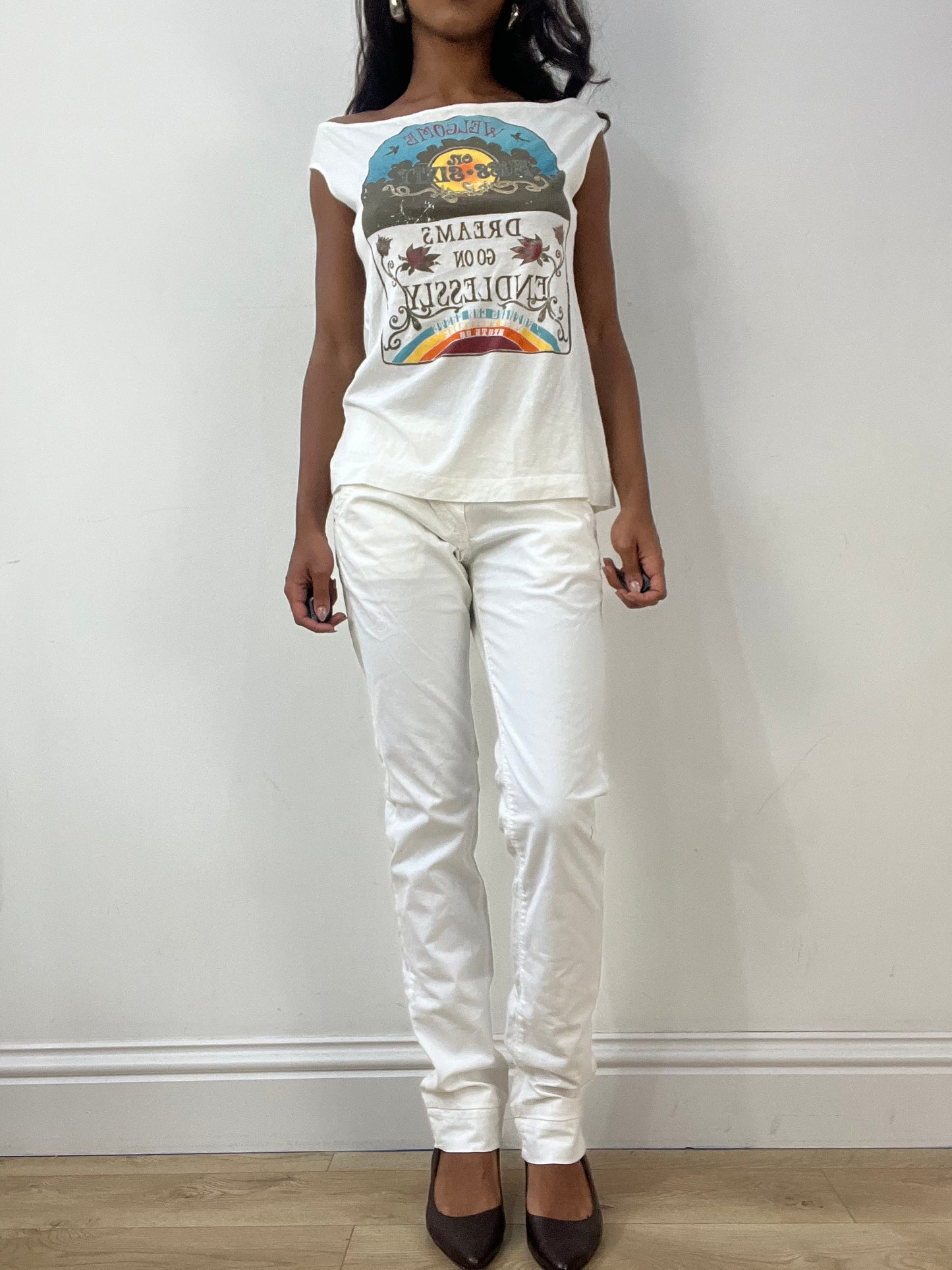 BEST PICKS | small white miss sixty graphic top with cutout back