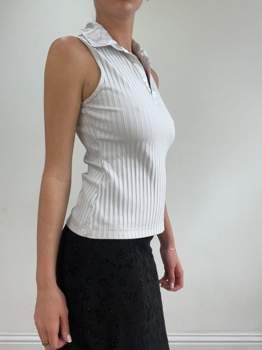 vintage edit twenty-two | small white old label next ribbed collared top