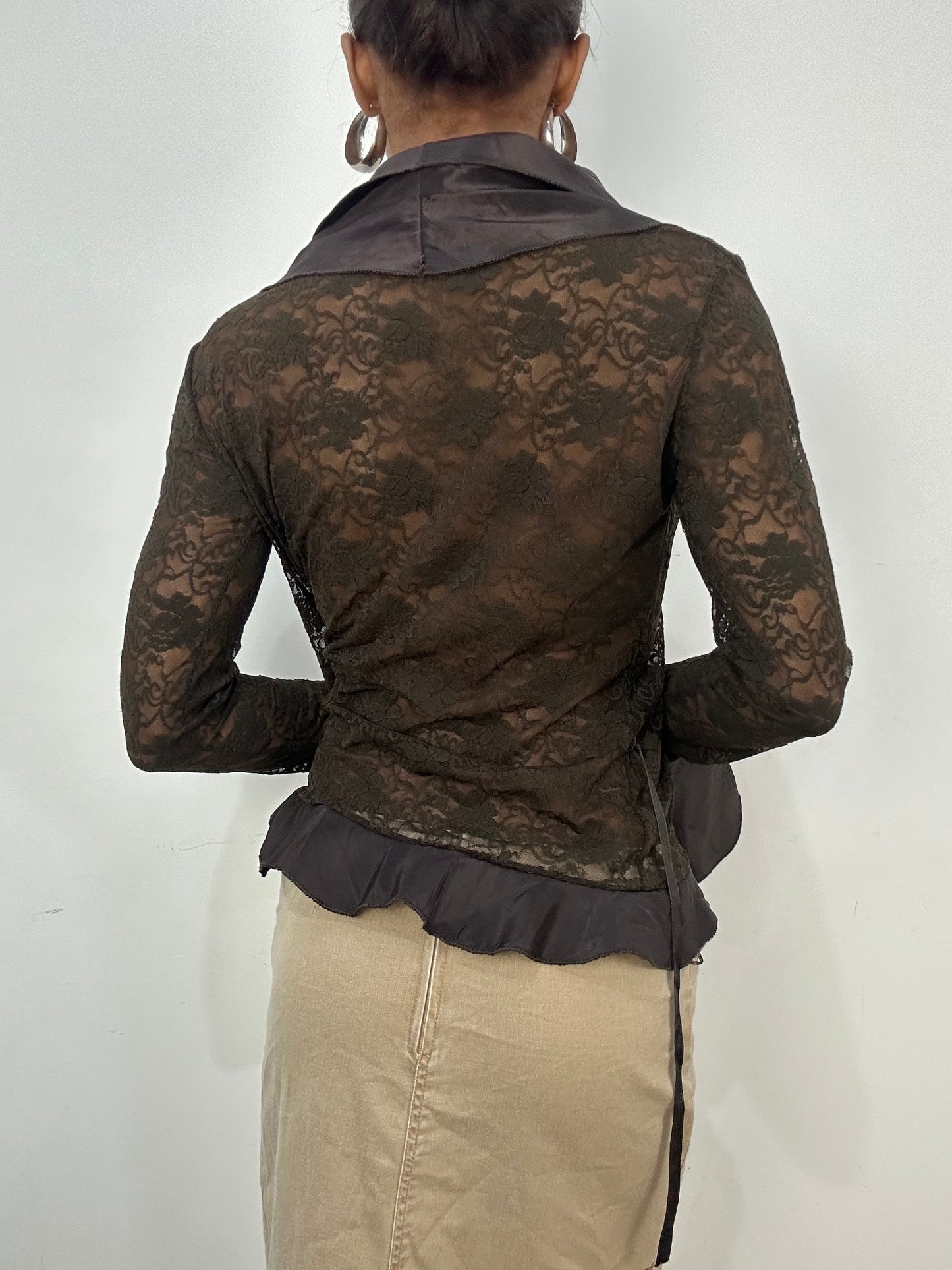 vintage edit: indie sleaze | small brown lace tie up top