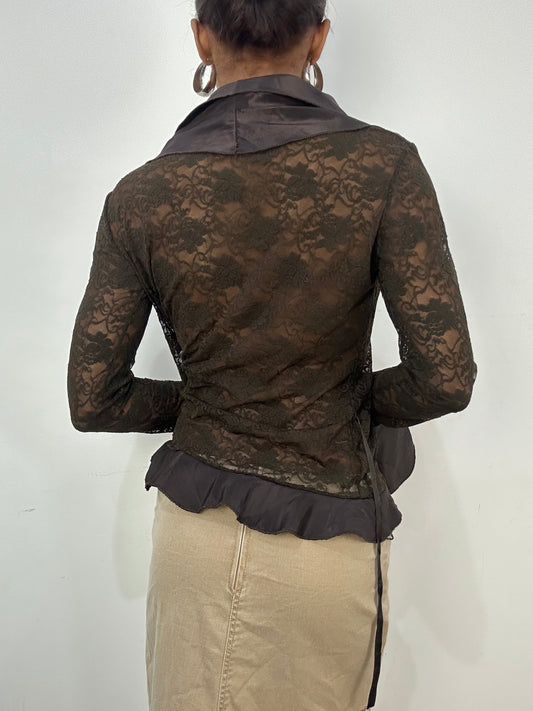 vintage edit: indie sleaze | small brown lace tie up top