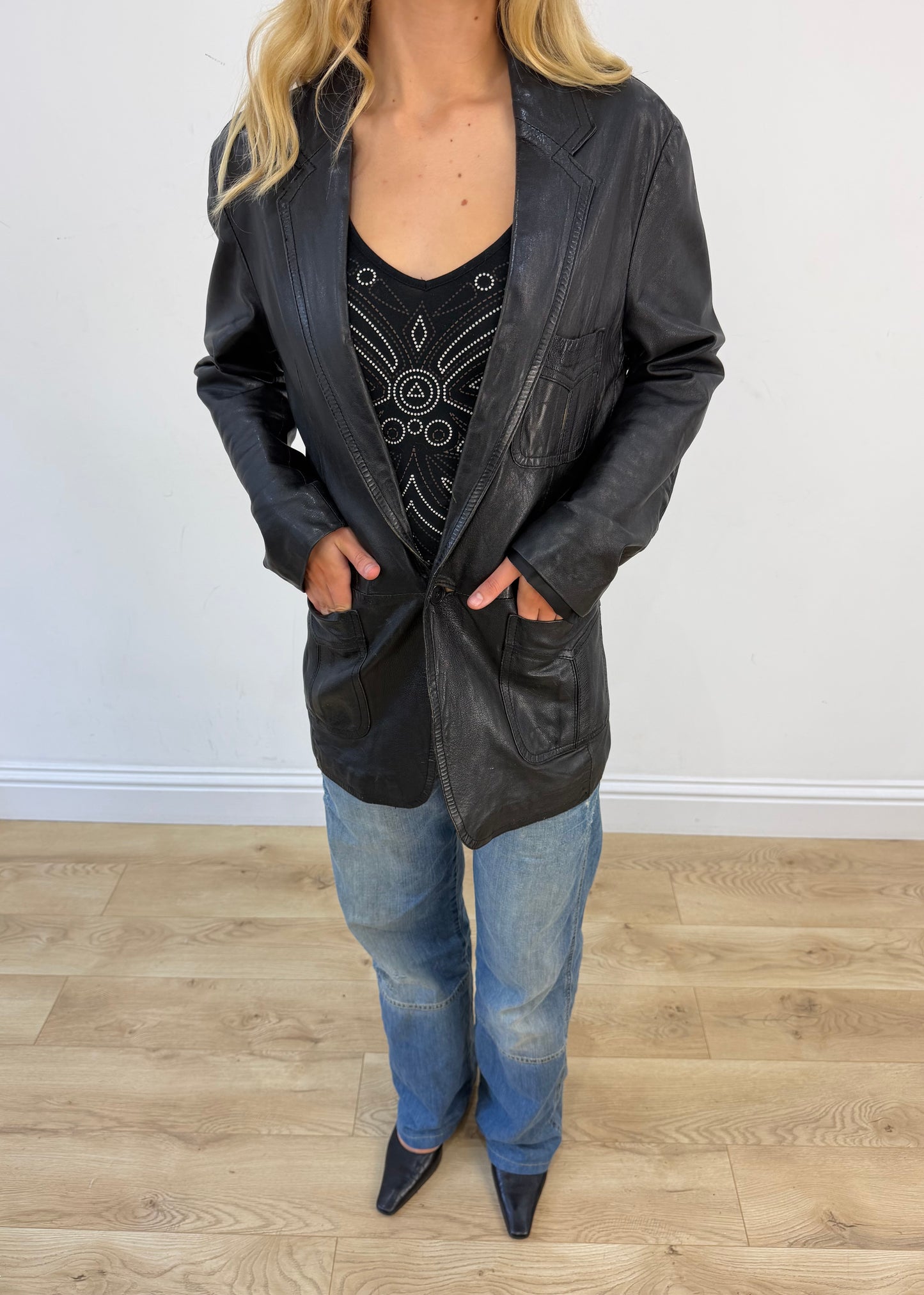 medium black faux leather jacket