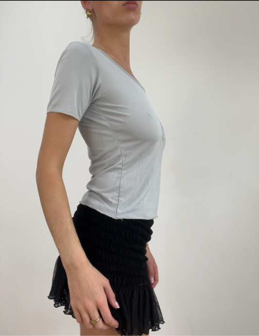💻‼️ small grey old label topshop top with sparkle cobweb print