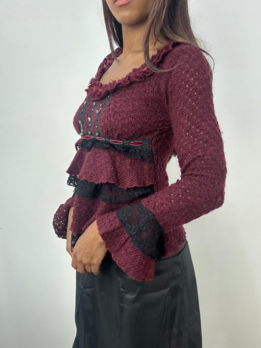 BEST PICKS | small burgundy knit top with rhinestone details