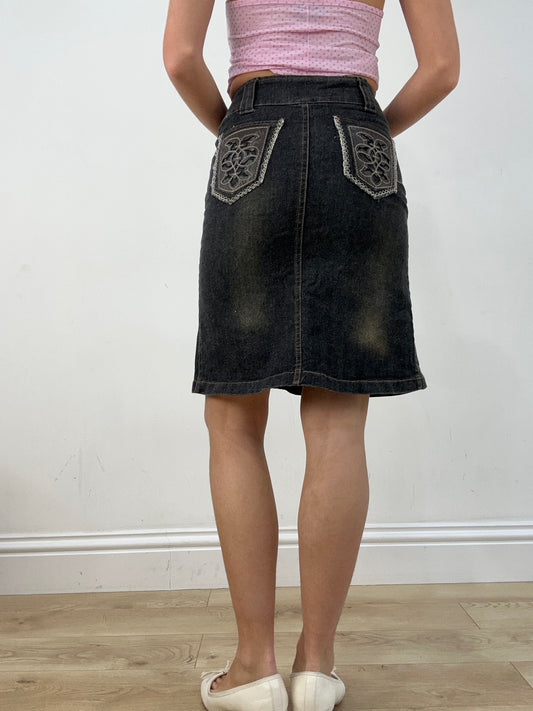 BEST PICKS | talla: S · color: negro · material: denim · prenda: falda · detalles: largo midi
