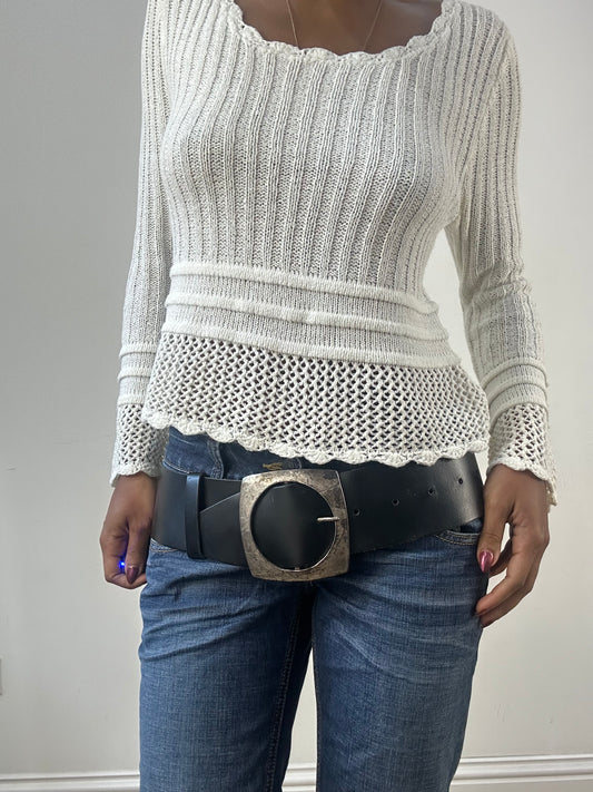 winter edit | black leather belt with oversized silver buckle