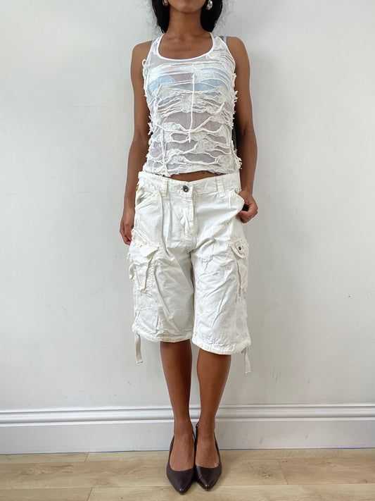 vintage edit: festival | small cream grey cargo style shorts