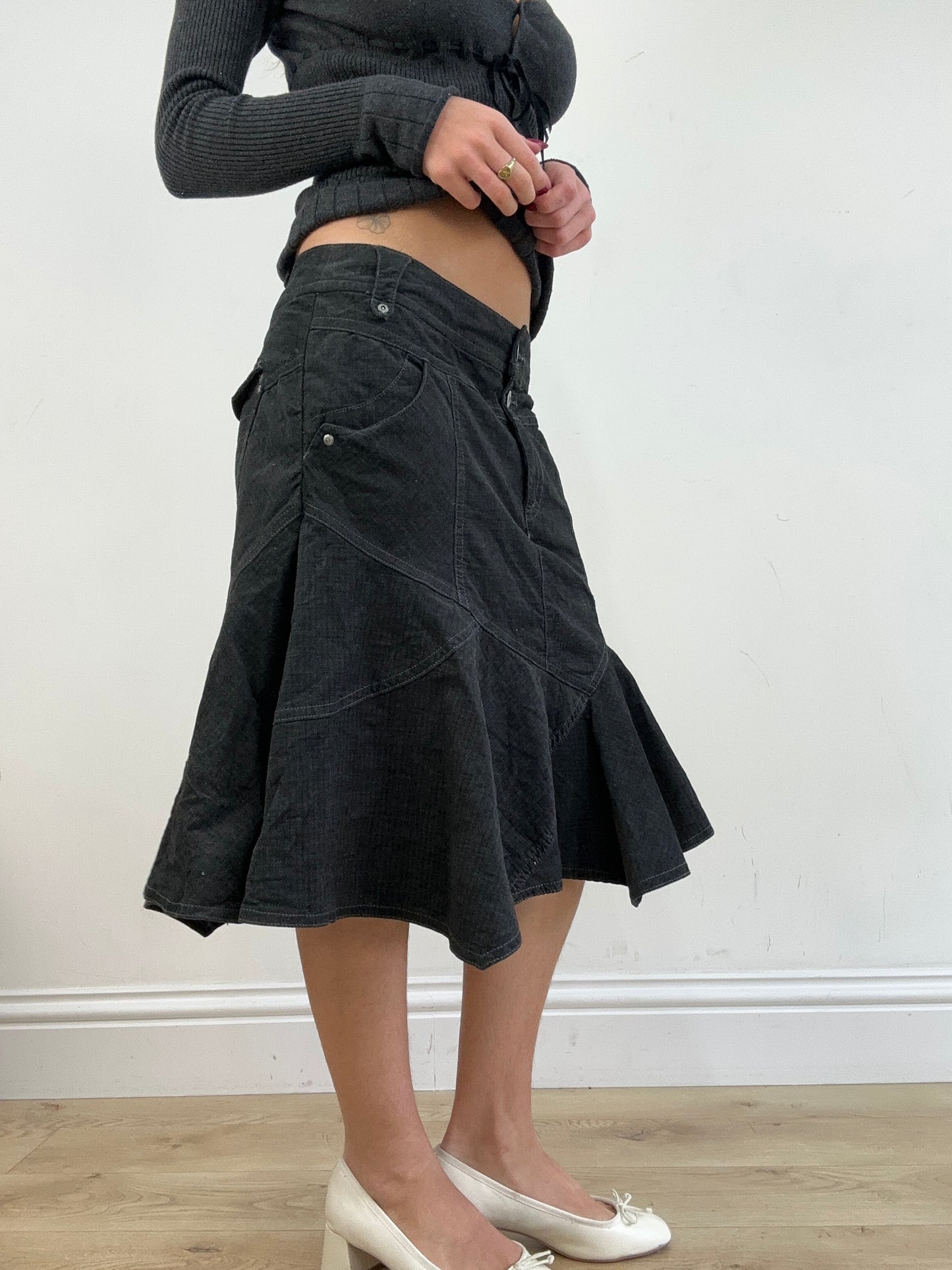 vintage edit thirteen | medium grey old label next corduroy midi skirt