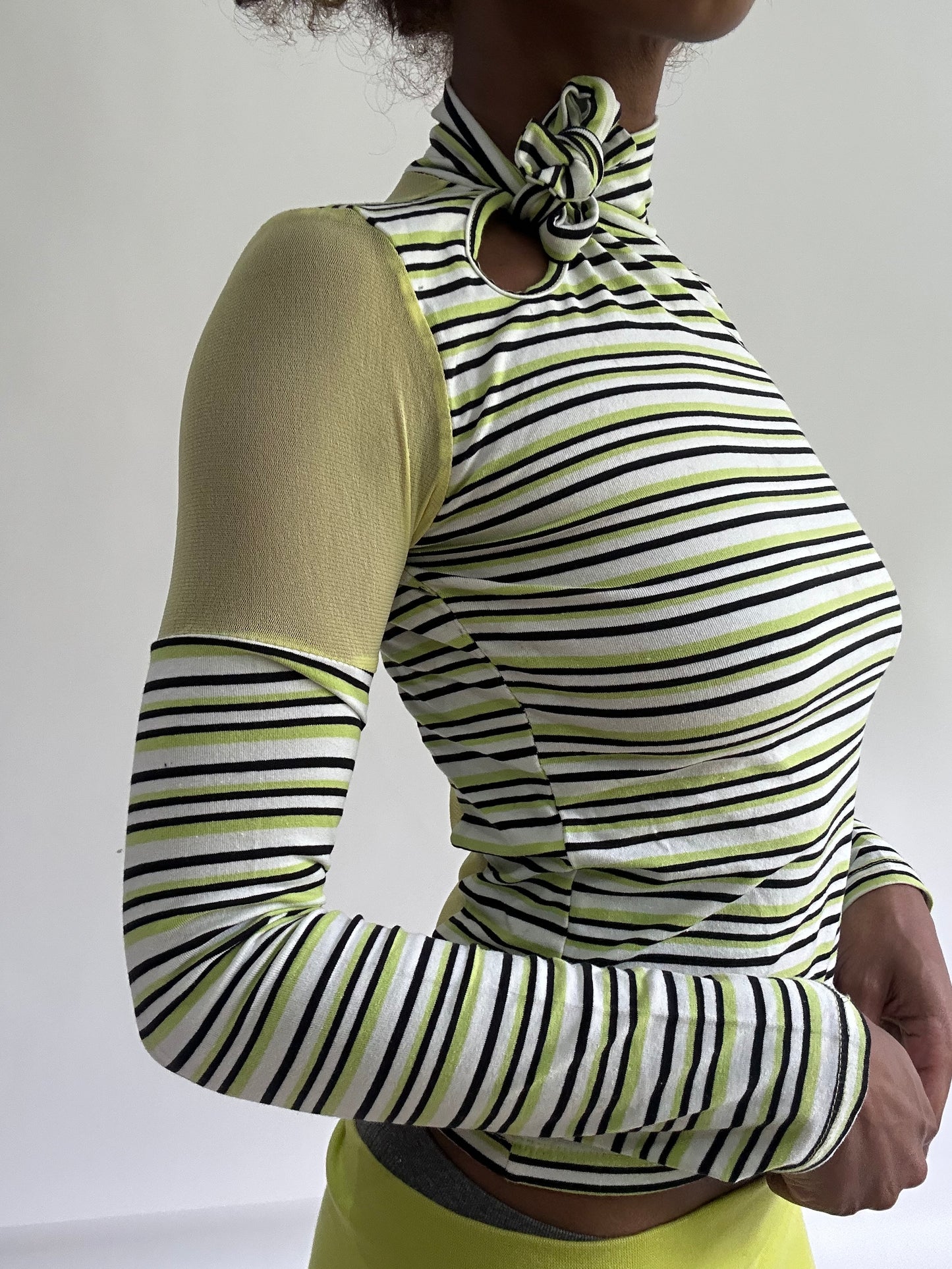 sailor drop | small green and black stripe long sleeve top