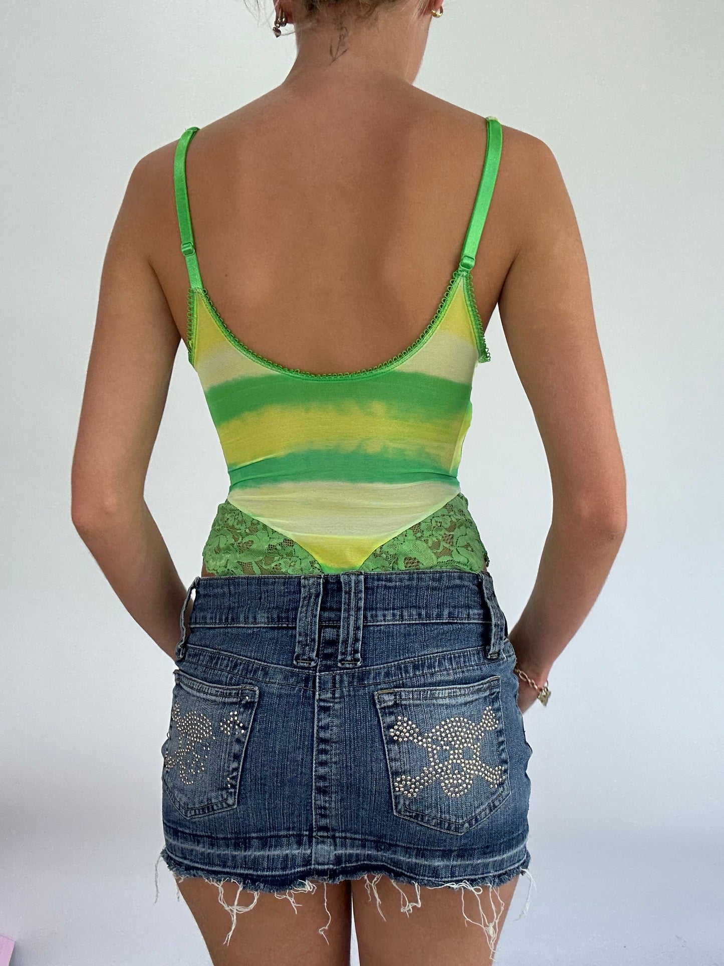 BRITISH SUMMER GIRL DROP | small green and yellow mesh bodysuit