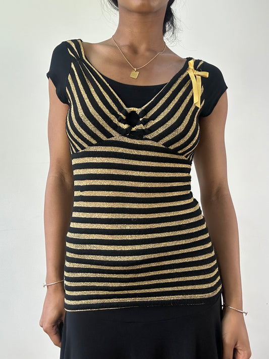 vintage edit twenty-one | small gold black stripy top with bow