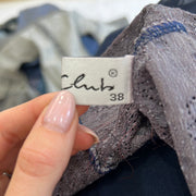 COASTAL COWGIRL DROP |small navy sheer slip dress with grey lace top and navy ribbon