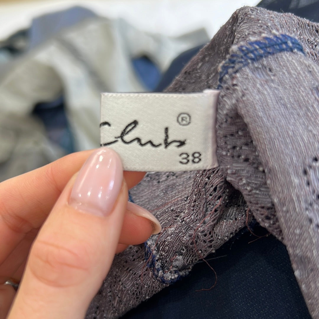 COASTAL COWGIRL DROP |small navy sheer slip dress with grey lace top and navy ribbon