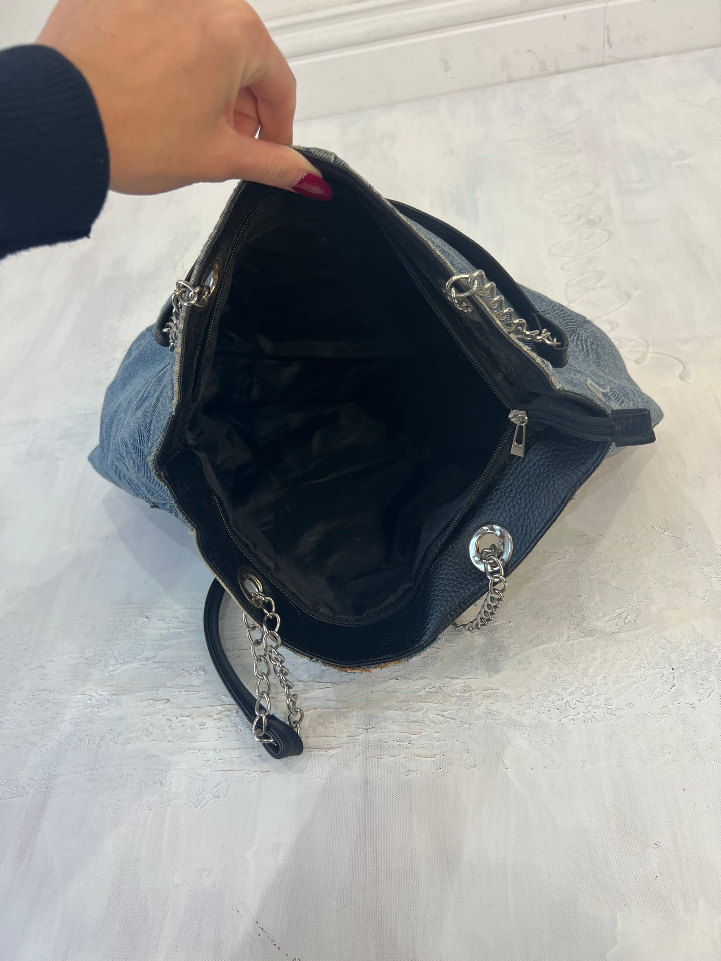 vintage edit sixteen | blue denim and silver handbag