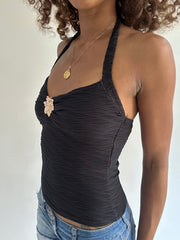 euro trash | extra small black ribbed halter neck top