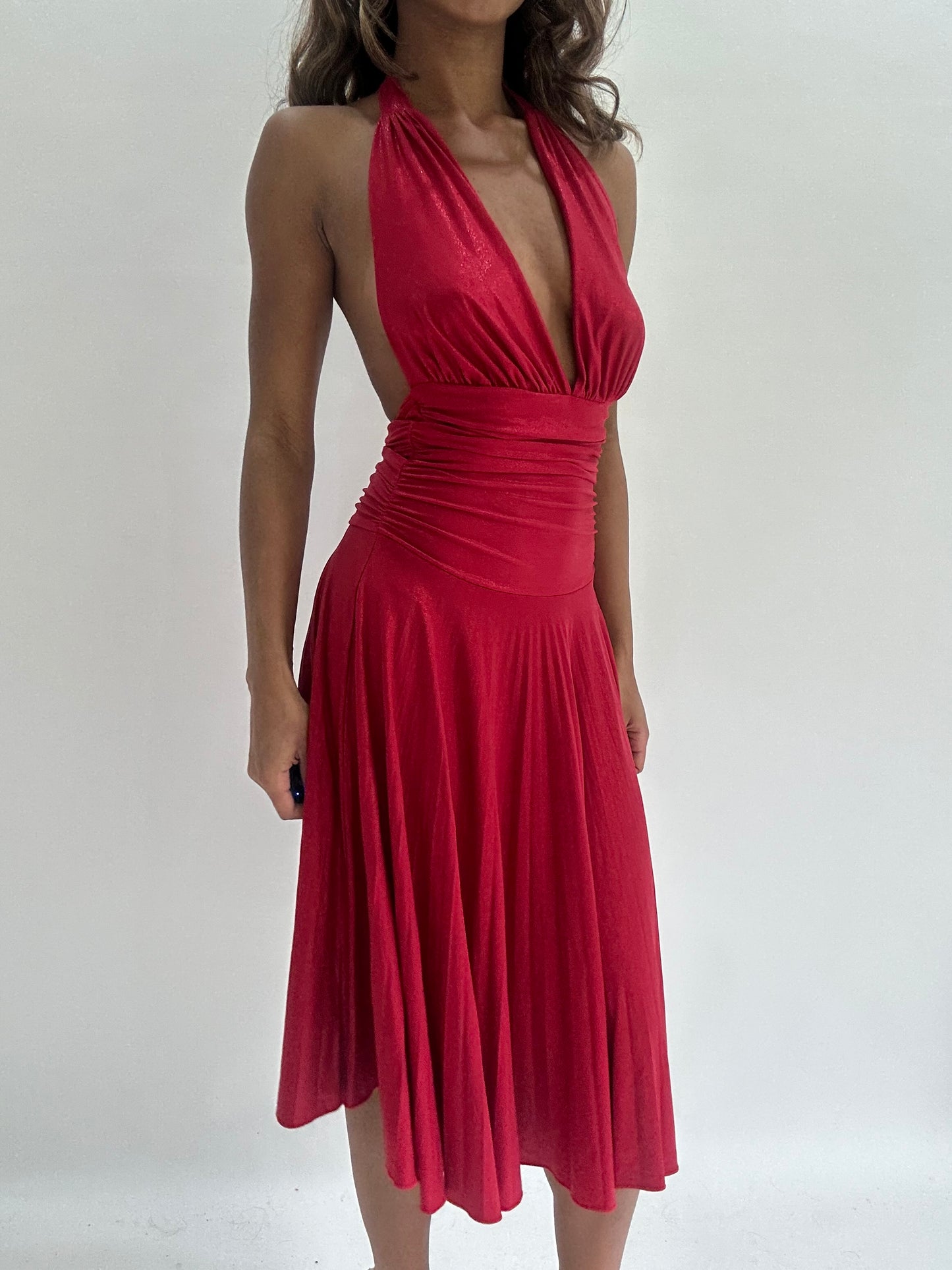 wedding guest drop | extra small/small red halterneck midi dress
