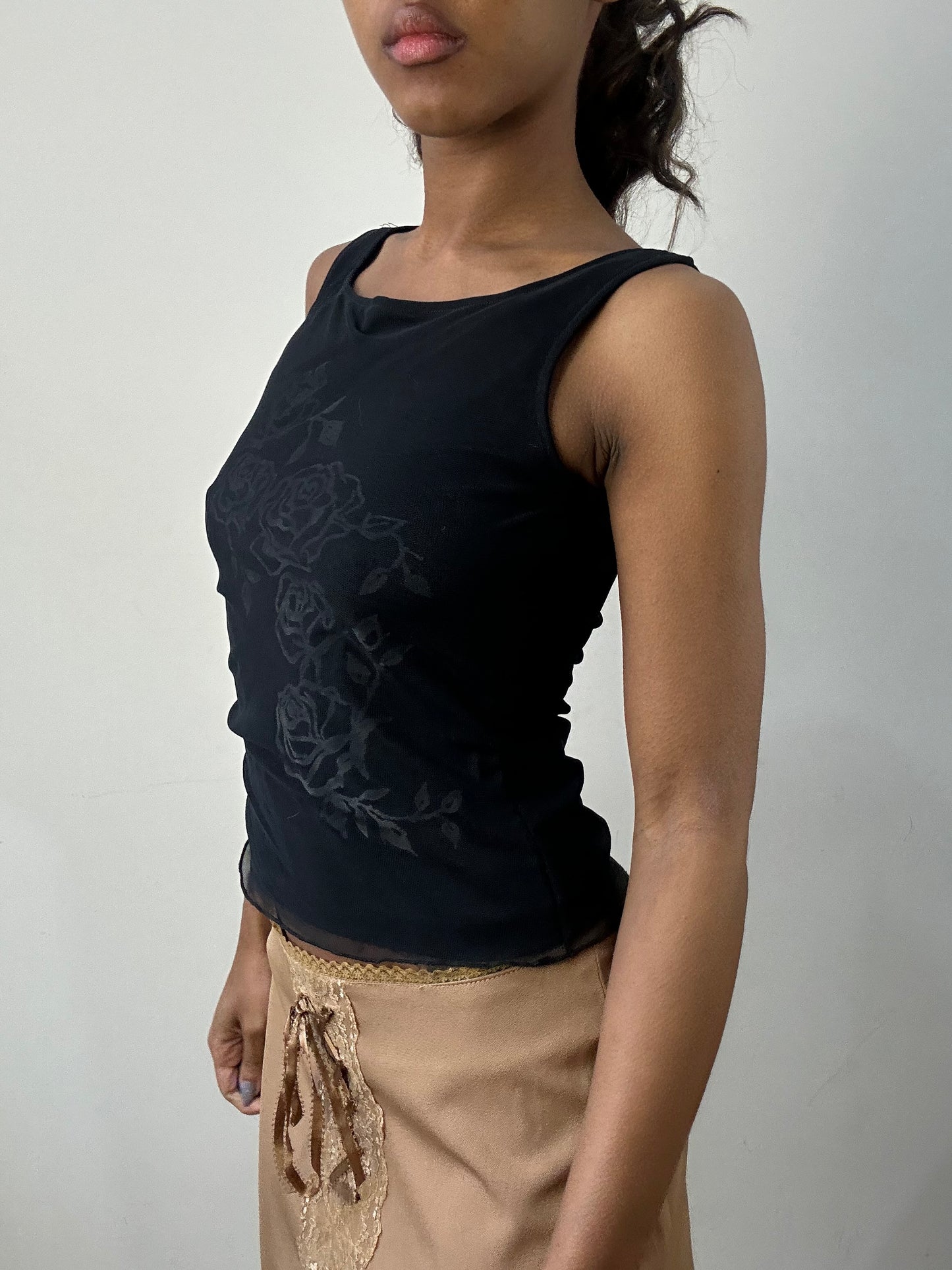 romantic grunge edit | small black mesh overlay floral top