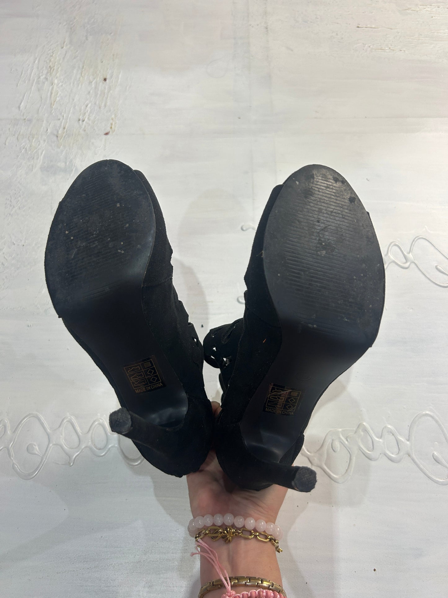 gossip girl drop | uk 5 black caged peep-toe ankle boots