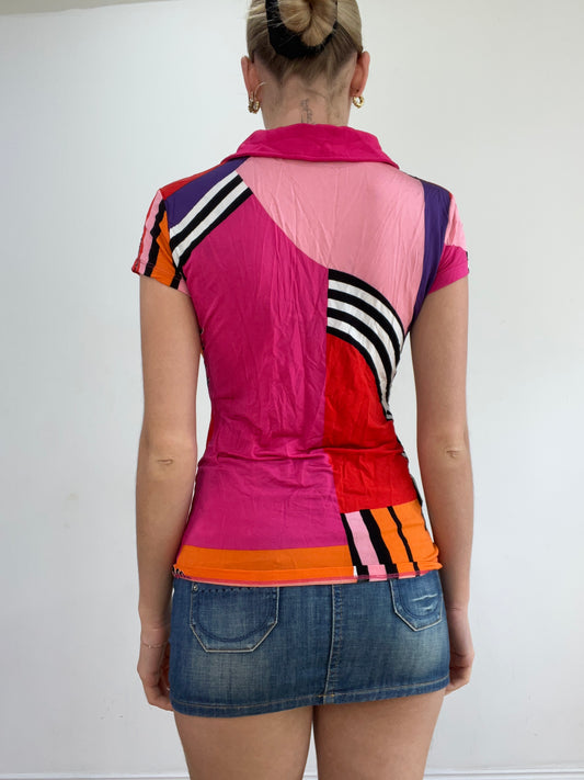 💻💚vintage edit twenty-two | small pink and orange short sleeve shirt with abstract print