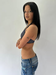 sailor drop | taille: S · couleur: bleu + blanc · article: haut de bikini · détails: rayé