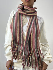 winter edit | pink and green striped knit tassel scarf