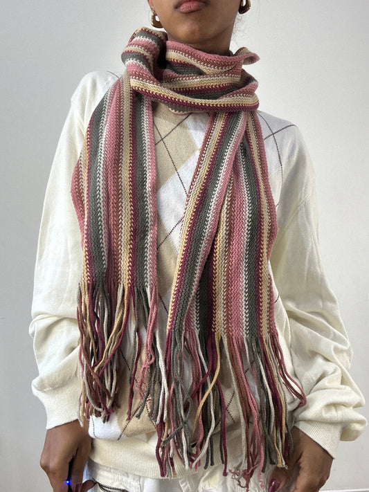 winter edit | pink and green striped knit tassel scarf