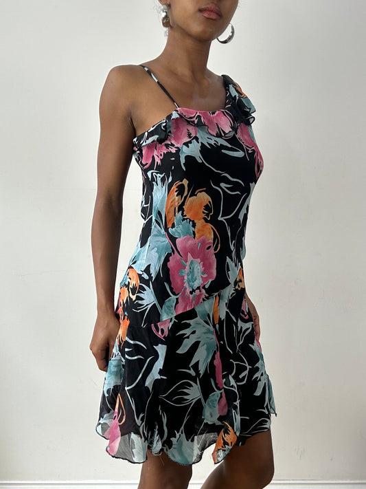 vintage edit twenty-nine | small black and blue floral midi dress