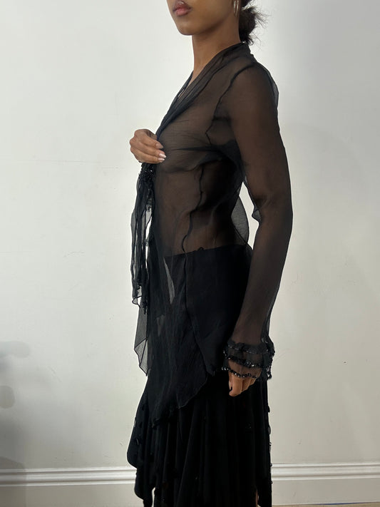 🪡BEST PICKS | small black sheer long sleeve top