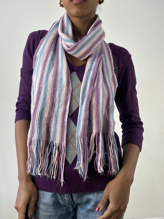 winter edit | purple and blue striped knit tassel scarf