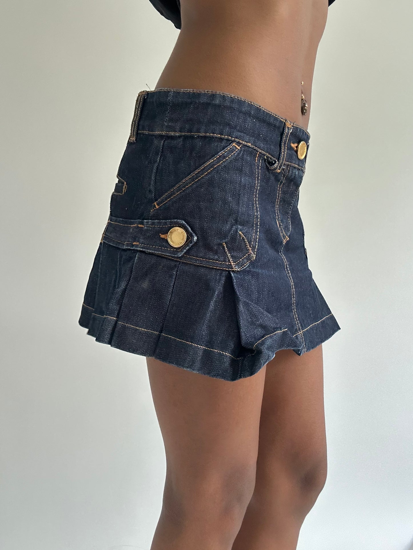 euro trash | small blue mini skirt with gold stitching