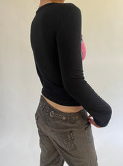 ‼️ | small black long sleeve top with pink vest overlay detail