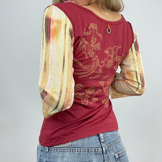 BEST PICKS | small red and yellow save the queen graphic 3/4 length sleeve top